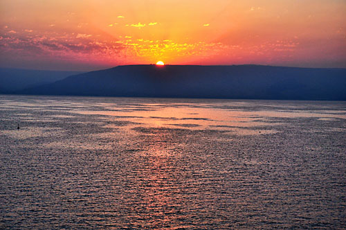Sunrise on the Sea of Galilee from the Ron Beach Hotel.