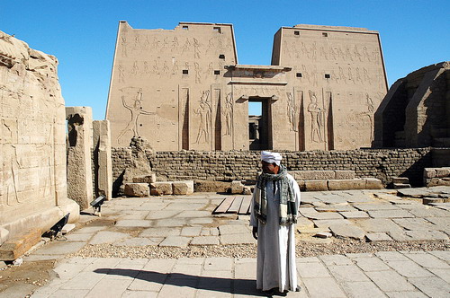 Temple of the sun god Horus at Edfu, Egypt. Temple was begun by Ptolemy III in 237 B.C. Photo by Ferrell Jenkins.