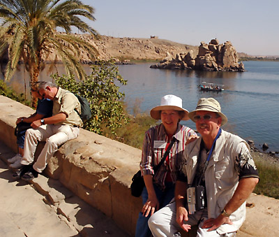 Jackie and Donna Jo at Philae Temple. Photo by Ferrell Jenkins.