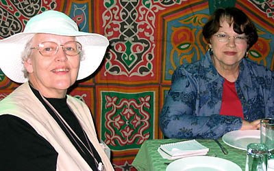 Shirley and Lucy waiting for Egyptian  lunch. Photo by Olen Britnell.