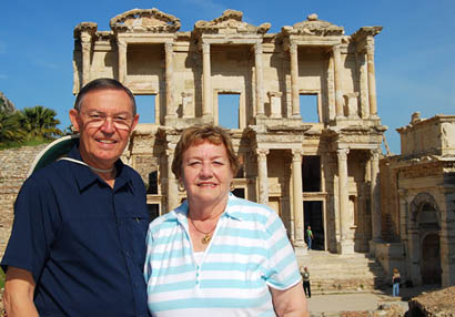 Ferrell and Elizabeth at Ephesus. Library of Celsus in the background.